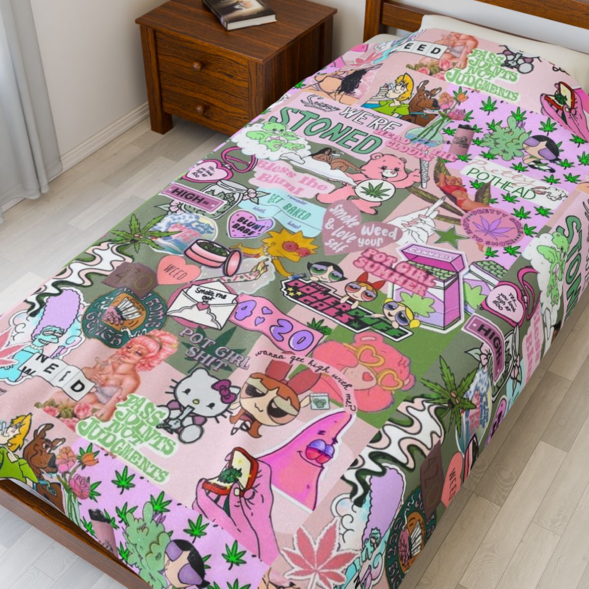 💕 "Puff, Pass & Pink Dreams" Plush Blanket 🌸💨